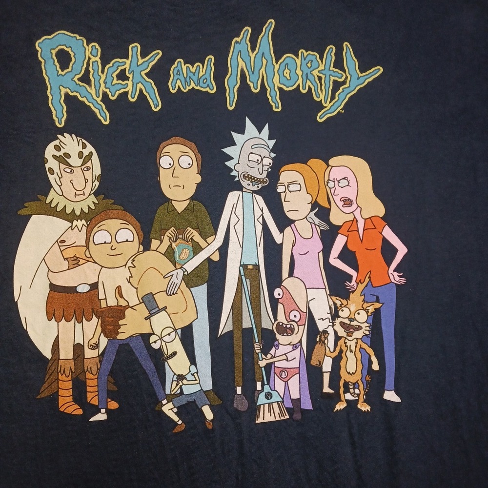 Rick And Morty Adult Swim T-Shirt Graphic Print Logo Navy Blue Mens 2XL
